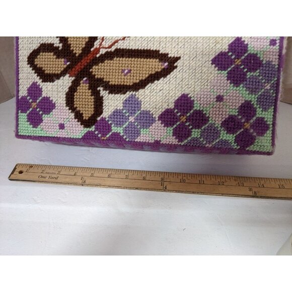 vtg handmade Needlepoint handbag tote butterfly floral lined See condition 14x10 - Picture 7 of 10